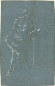 En ung mann som sitter på en krakk og leser en bok (recto); The Fall of Man (et fragment av den nedre delen) (verso) av Florentine 15th Century