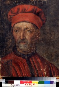 ""Portrett av den velstående florentinske bankmannen Luca Pitti (1394-1472)"" Han ga navnet sitt til Pitti palazzo) Maleri av den florentinske skolen fra begynnelsen av det 16. århundre Regional Deineka Art Gallery, Kursk Russland