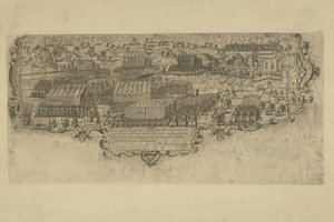Slaget ved Leffingedijk mellom statstroppene til Ernst Casimir van Nassau og spanjolene til Albrecht av Østerrike, 1600 av Floris Balthasarsz. van Berckenrode