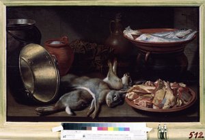 Stilleben med harer. Maleri av Floris van Schooten (cirka 1590-etter 1655). Olje på lerret