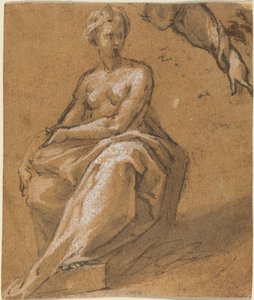 Sittende naken med draperi av Follower of Bartholomaeus Spranger