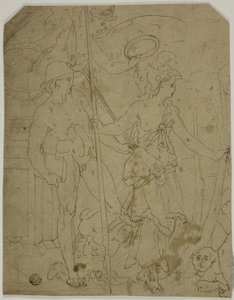Scene med Mercury og Minerva av Fontainebleau School