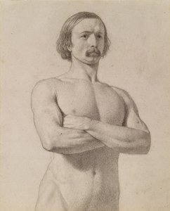 Akademisk nakenstudie, halvlengde med bart og armene foldet, 1849