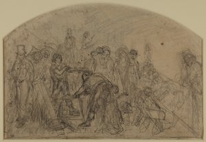 Første grove skisse for 'arbeid' (komposisjonsskisse for figurene) av Ford Madox Brown