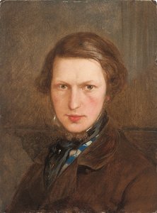 Selvportrett i brun frakk, ca. 1844 av Ford Madox Brown