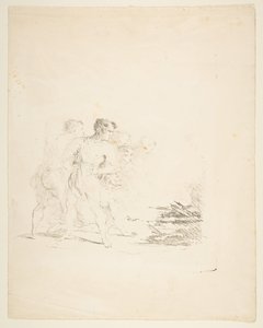 Menn spytter på en brann, ca. 1820-1850. av Formerly attributed to Goya
