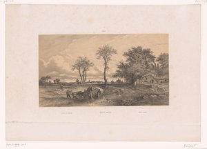 Gårdsvogn med okser i et ungarsk landskap Landskap i Ungarn / Ungarische Landschaft / Paisage Húngaro (tittel på objekt) Figurer i et landskap (serietittel)