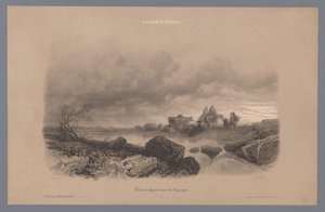 Reisende og kyr ved en bekk i et landskap Studier av figurer i et landskap (serietittel) L