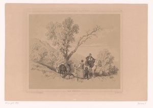 Hvilende familie på reise i et fjellandskap Eksempler på figurstudier for landskapskunstnere (serietittel) Etudes Progressives de Figures Pittoresques à l
