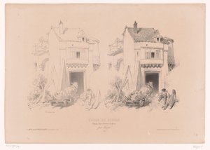 Fraktskip med hest og vogn hviler ved port Tegnekurs med studier av landskap, dyr og detaljer (serietittel) Cours de dessin. Paysages, figurer, animaux, tilbehør, par Férogio (serietittel på objekt)