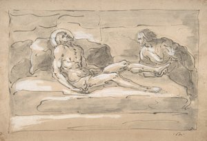 Den døde Kristus sørget av Magdalen som ærer sårene på føttene hans, 1787-1863.