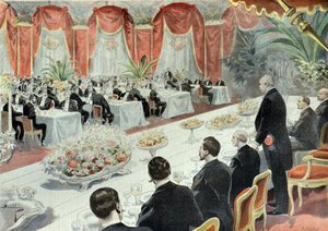 Middag tilbudt Felix Faure av representanter for handel og industri i 1897 (gravering) av Fortune Louis Meaulle