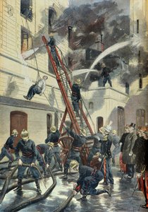 Felix Faure deltar på opplæringen til Paris brannvesen i 1898 (gravering) av Fortune Louis Meaulle
