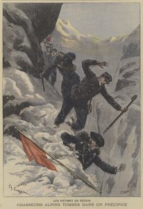 Franske Chasseurs Alpins fjelltropper faller over et stup
