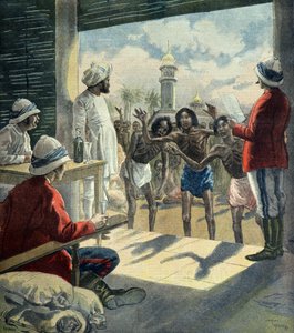 Hinduer kommer til engelskmennene for å få hjelp under den store hungersnøden i 1896–1897 (gravering) av Fortune Louis Meaulle