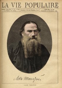 Portrait of Leon Tolstoi (1828-1910), Russian writer. Illustration by F. Meaulle. Engraving from 1890 in “La vie populaire””. Private Collection av Fortune Louis Meaulle