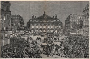 Opptøyer i Paris som protesterte mot fremføringen av Richard Wagners "" Lohengrin"" på Palais Garnier 1891 - Demonstrasjon patriotique, place de l