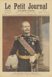 Kongelige besøkende til Frankrike: Carlos I, konge av Portugal (farge litho) av Fortune Louis Meaulle