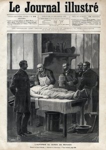 Obduksjonen av baron Jacques de Reinach (1840-1892) i 1892 - gravering av Meaulle i "The Illustrous Journal" fra 1892