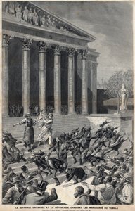 Allmenn stemmerett og republikken som jager kjøpmenn fra tempelet - allegori om kjølvannet av Panama-affæren - Gravering av Meaulle av Henri Meyer av Fortune Louis Meaulle