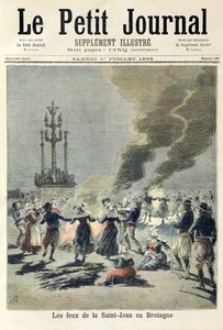 Bål tent for å feire sommersolverv i Bretagne, forside av 'Le Petit Journal', 1. juli 1893 (fargegravering)