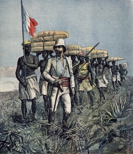 Løytnant Mizon (1853-99) på sitt 1892-oppdrag for utforskning av elven Benue-området i Nigeria, fra 