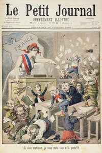 Tittelside som viser et bråk i Deputerthuset, illustrasjon fra det illustrerte tillegget til Le Petit Journal, 10. juli, 1898