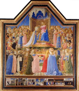 Coronation of the Virgin, ca. 1430-32 (tempera på panel) - "" The Coronation of the Virgin"" Maleri av Guido di Pietro (eller Fra Giovanni da Fiesole) kalt Fra Angelico ou il Blessed (1387-1455) 1400-tallet Sol. 2,09x2,06 m Paris, Louvre-museet.