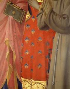 Detail des Annalena-Retabels. Tunika und Gewand von St. Johannes dem Evangelisten, St. Laurentius und St. Franziskus (Tempera auf Holz) von Fra  Angelico