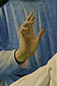 Detail des Santa Trinita Altarbildes, Rahmen und Giebel von Lorenzo Monaco, fertiggestellt ca. 1434 von Fra  Angelico
