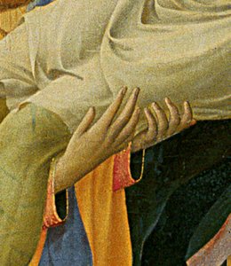 Detail des Santa Trinita Altarbildes, Rahmen und Giebel von Lorenzo Monaco, fertiggestellt ca. 1434 von Fra  Angelico