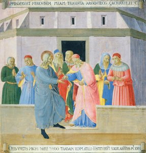 Innfelt som viser Judas som mottar belønningen, panel fra Armadio degli Argenti (sølvkiste) med Jesu liv av Fra (c.1387 1455) Angelico