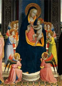 Madonna and Child Enthroned with Saints av Giovanni da Fiesole kjent som Fra Angelico (1400-cirka 1455), tempera på tre, detalj