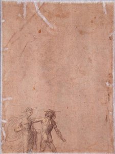 To figurer (verso) (svart og gult kritt forhøyet med hvitt på papir) (for recto se 152658) av Fra 1472-1517 Bartolommeo