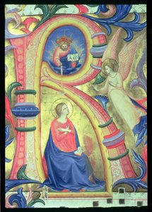 Ms 558 f.33v Bebudelsen avbildet i en historisk innledende R, detalj fra et Missal, tidlig 1430-talls vellumdetalj av 88932 av Fra Angelico