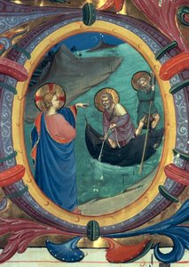 Ms 558 f.9r The Calling of St. Peter and St. Andrew, detalj av historikert initial O fra et Missal, tidlig 1430-talls vellumdetalj av 88928 av Fra Angelico