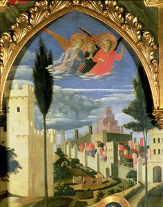 Santa Trinita altertavle, detalj av de sørgende englene, tempera ca. 1434 og gull på panel av Fra Angelico