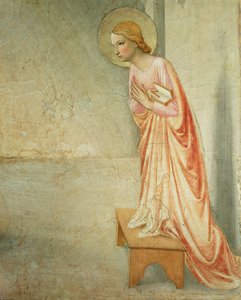 Bebudelsen, detalj av jomfruen, freskomaleri fra 1442, se 72388 av Fra Angelico