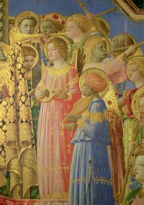 The Coronation of the Virgin, detalj som viser musikalske engler, ca. 1430-32 olje på paneldetalj av 60319 av Fra Angelico