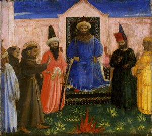 Retssaken ved ild mot St. Frans før sultanen, ca. 1435-40 (tempera på poppeltre)