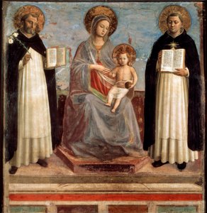 Jomfru og barn med de hellige Dominicus og Thomas Aquinas, 1424-1430 av Fra Angelico