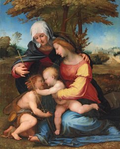 Madonnaen og barnet i et landskap med Saint Elizabeth og spedbarnet Saint John the Baptist, 1516