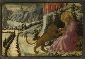 Den hellige Hieronymus og løven Predella-panelet til Pistoia Santa Trinità-altertavlen, 1455-1460 av Fra Filippo Lippi