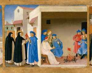 The Dispute of Saint Dominic and the Miracle of the Book Predella av retablen The Coronation of av Fra Giovanni Angelico da Fiesole