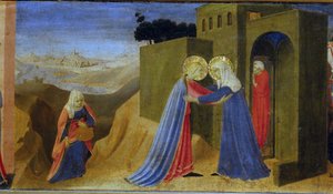 Besøket. Predella av altertavlen Bebudelsen, ca. 1433-1434.
