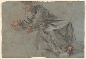 En munk sittende med utstrakte armer [Studie for jomfruen i visjonen til den salige Felice da Cantalice] av Fra Semplice da Verona