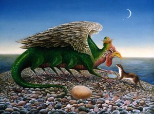 Basilisk, 1986 (oljer og tempera på papir) av Frances Broomfield