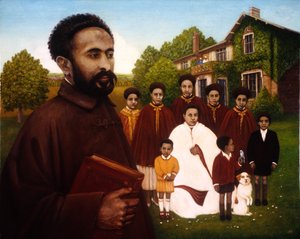 Haile Selassie i eksil, 1987 (olje og tempera på panel) av Frances Broomfield