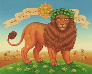 Leo, 1989 (olje og tempera på panel) av Frances Broomfield