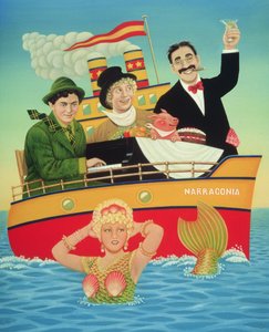 Three Men in a Tub, 1994 (olje og tempera på panel) av Frances Broomfield
